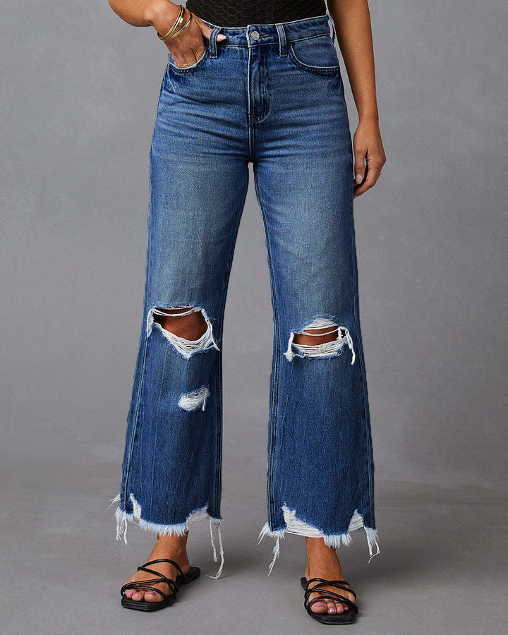 Melarey Wide Leg Distressed Jeans