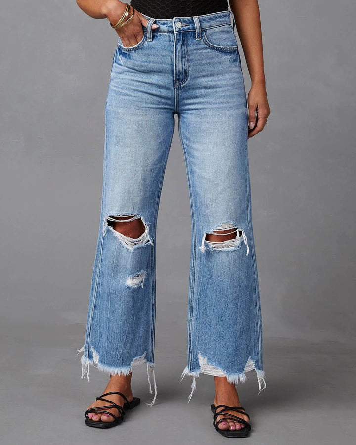 Melarey Wide Leg Distressed Jeans